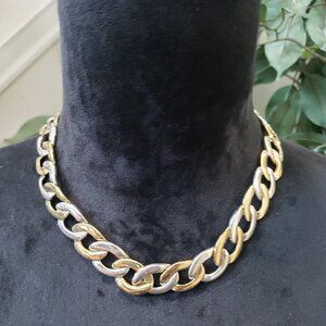 Women's Fashion Gold Tone Double Link Curb Chain Collar Necklace